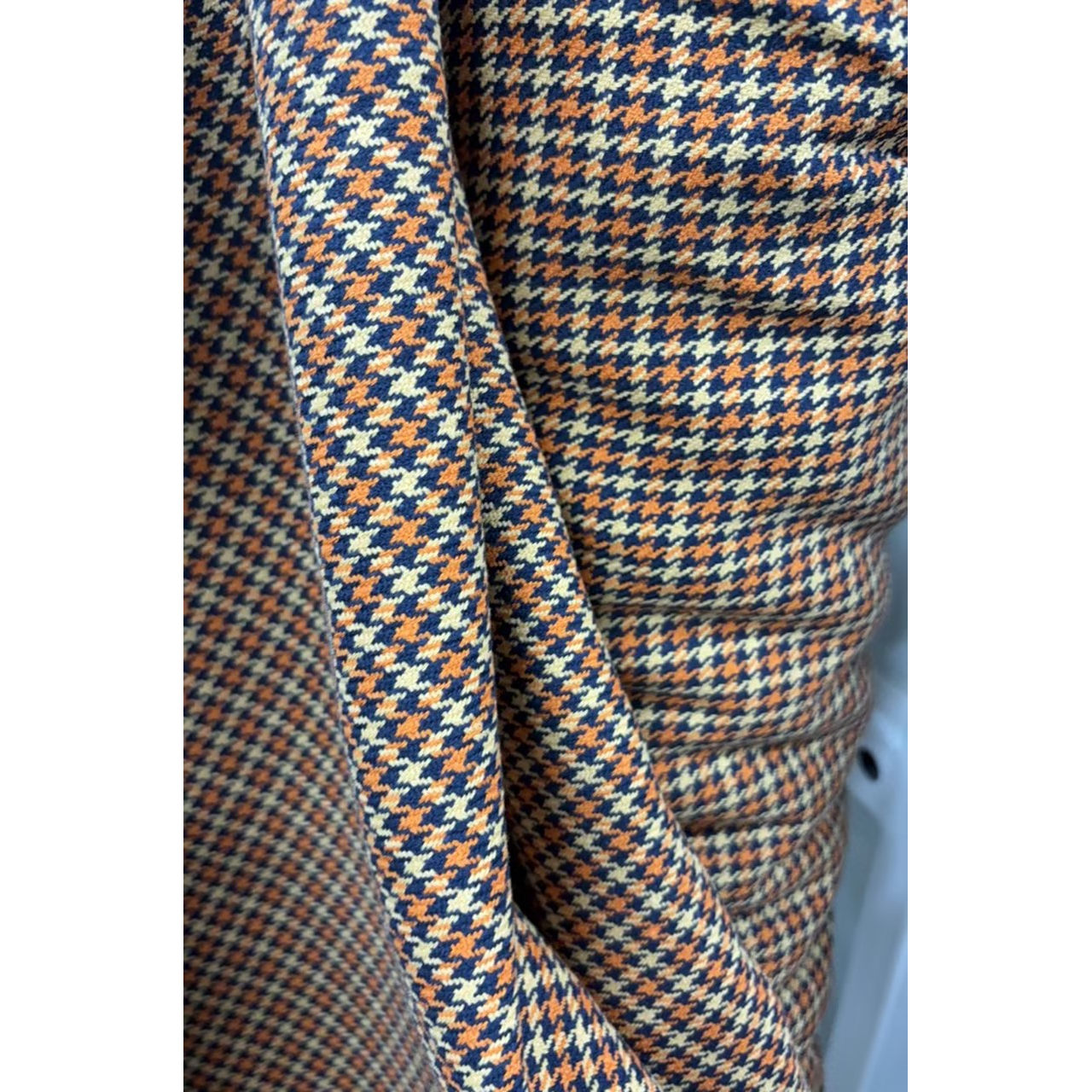 1111每米立省129.5元 6.3折 G&CC麻+棉蓝黄橘色千鸟格夹克外套布