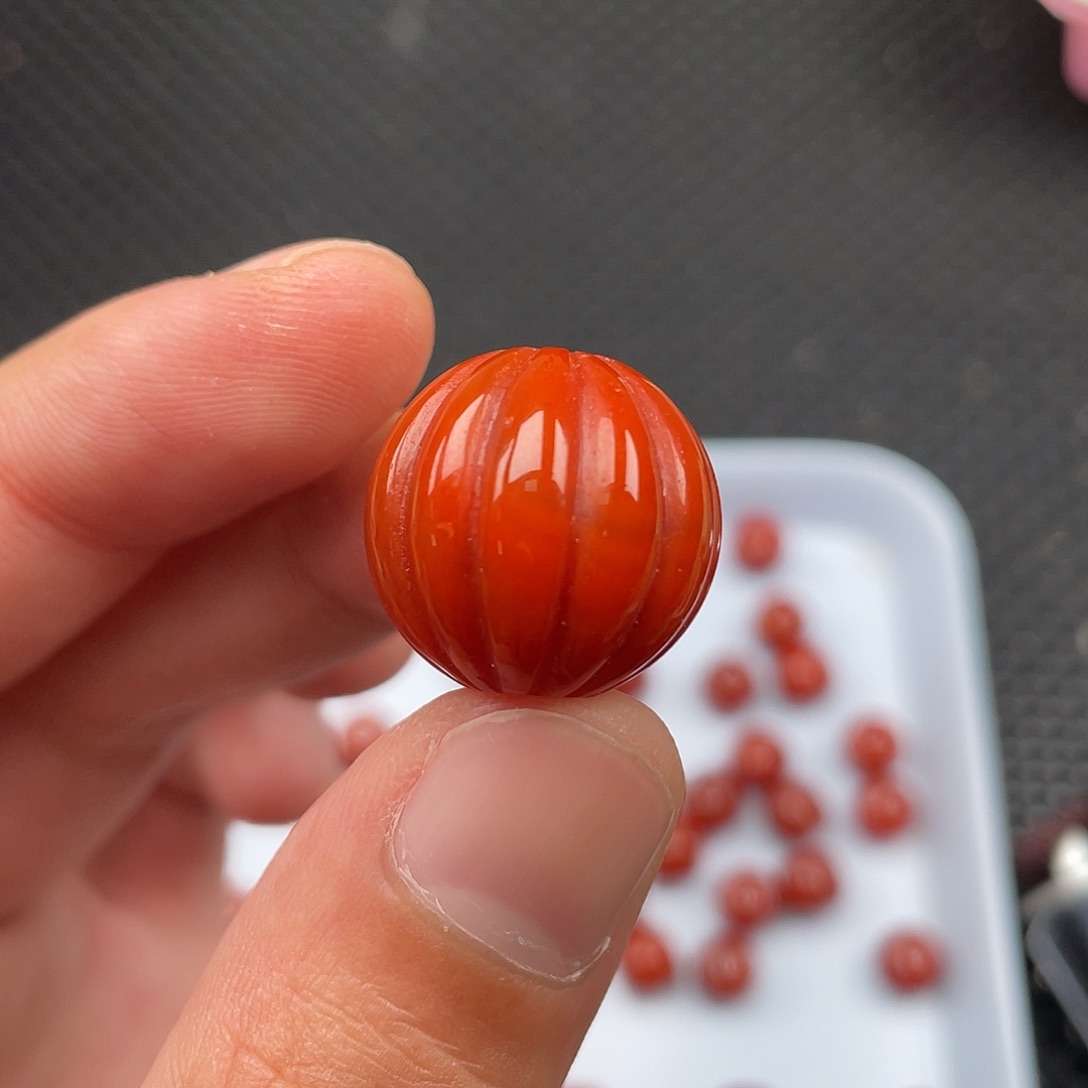 南红玛瑙未镶嵌20mm柿子红瓜珠一颗