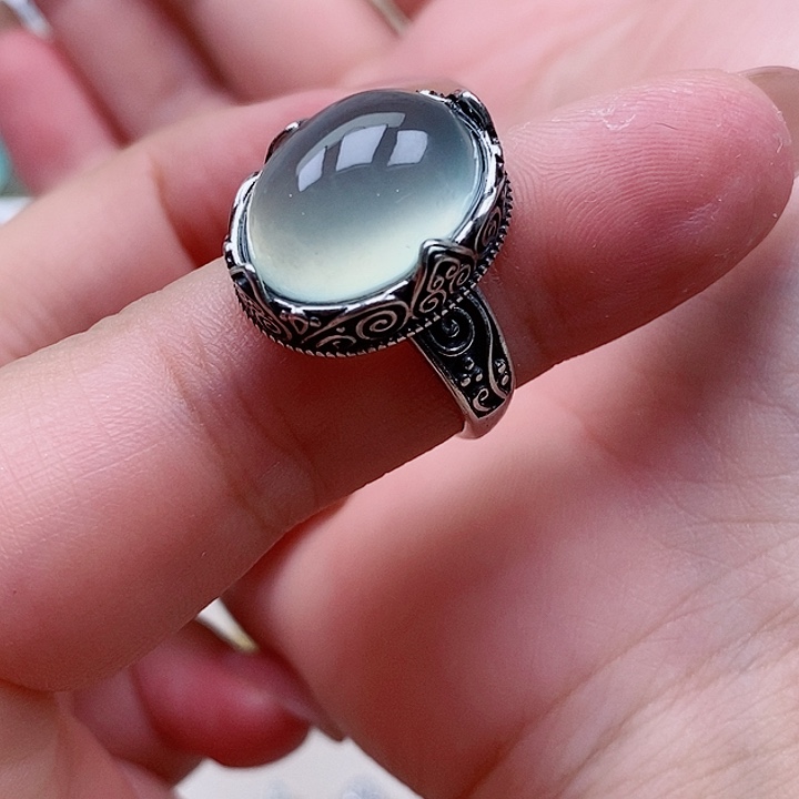 蛇纹石玉银S925镶嵌戒指
