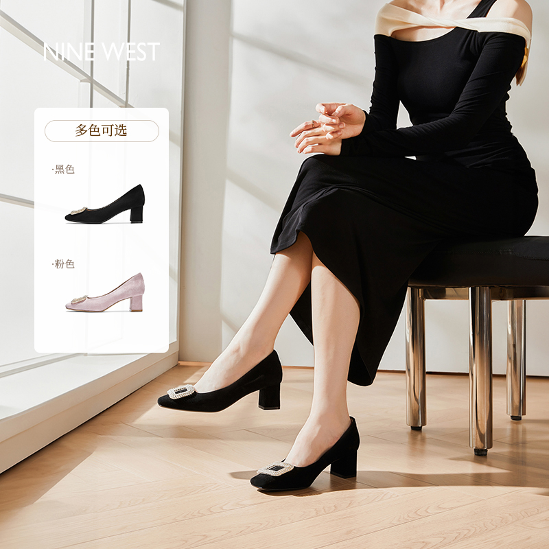 Nine West/玖熙2026春秋新款粗跟高跟鞋女配裙子方头通勤法式单鞋商品图