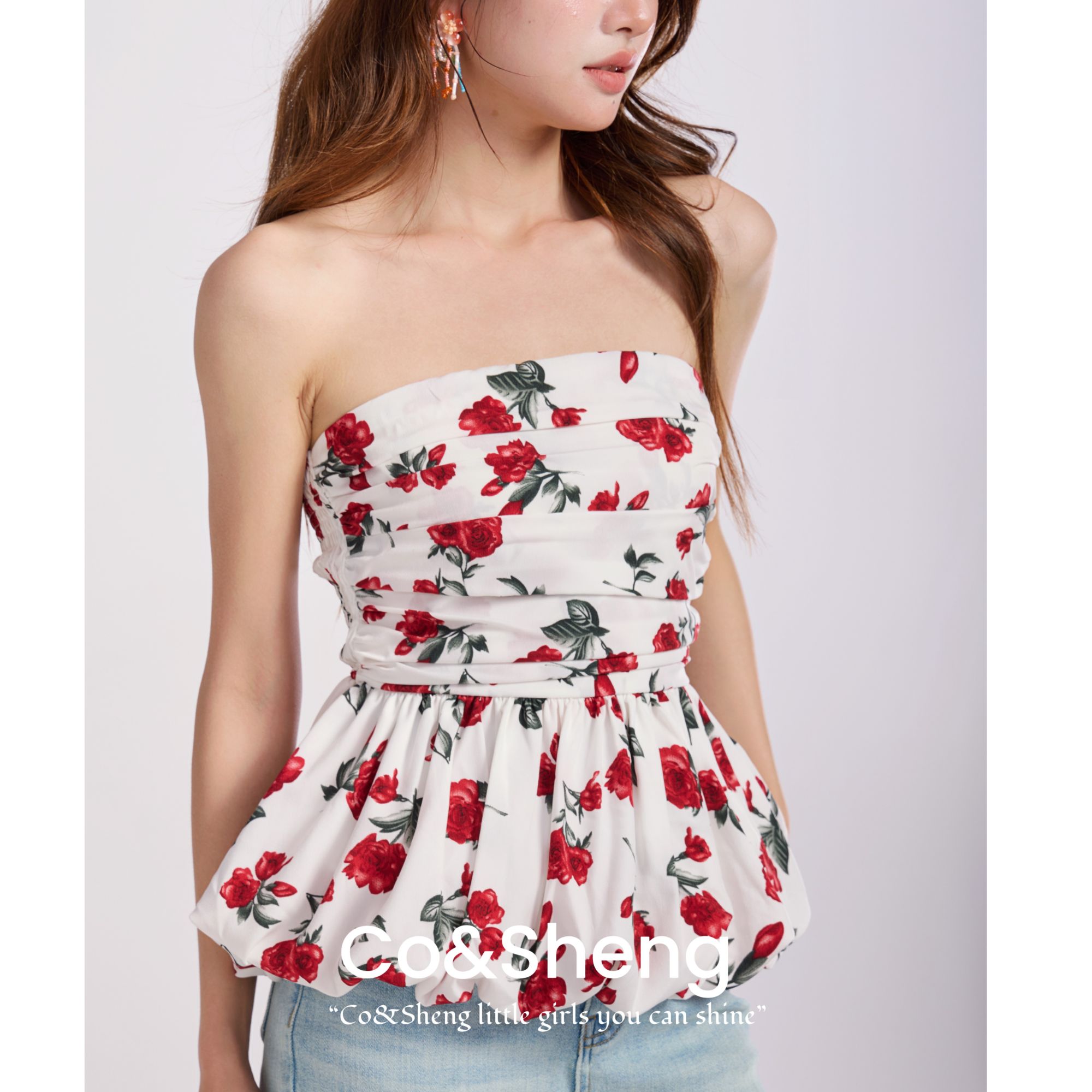 小个子定制抹胸上衣碎花洋气衣服女多巴胺约会出行纯欲