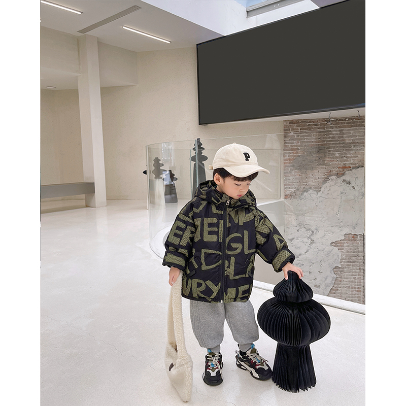 【小首尔】现货-gc7冬装儿童韩版撞色字母连帽保暖羽绒服HH21275