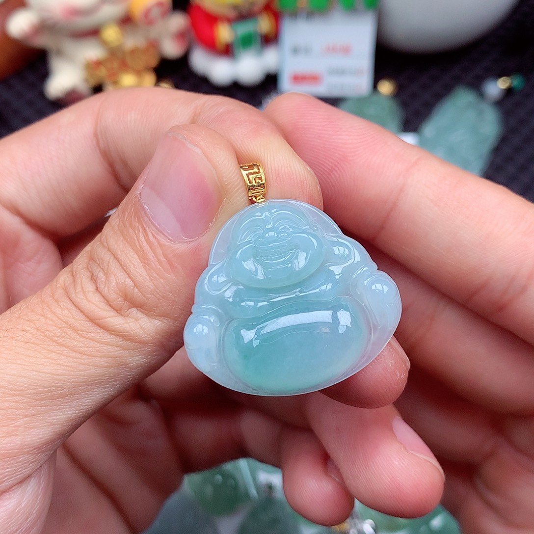 吊坠(不含链)18K金镶嵌翡翠