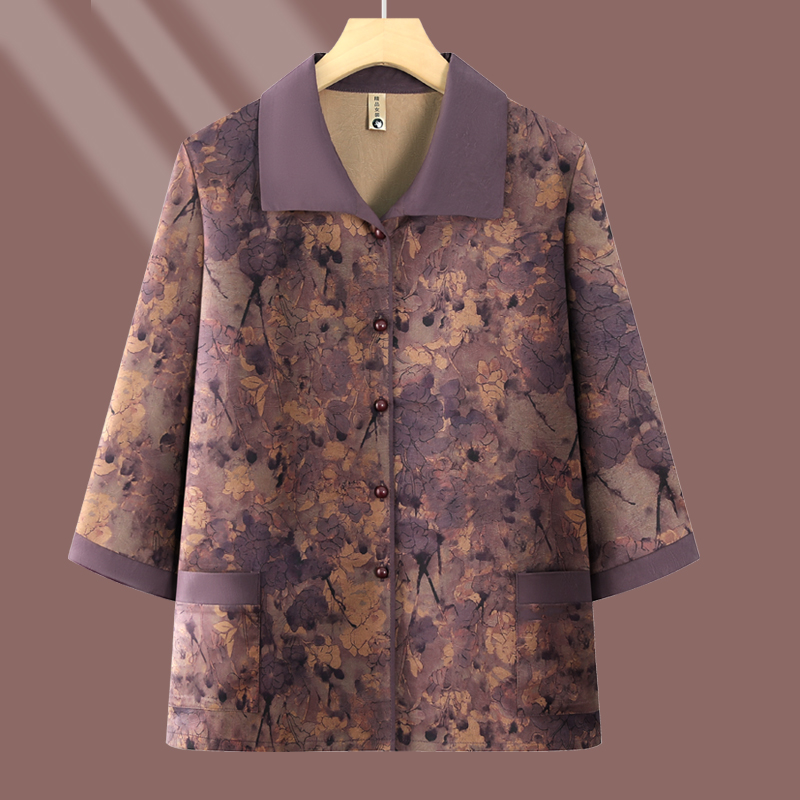 中老年人2025新款洋气七分袖衬衫老太太衣服奶奶装翻领衬衣妈妈女