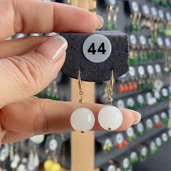 和田玉耳饰18K金镶嵌