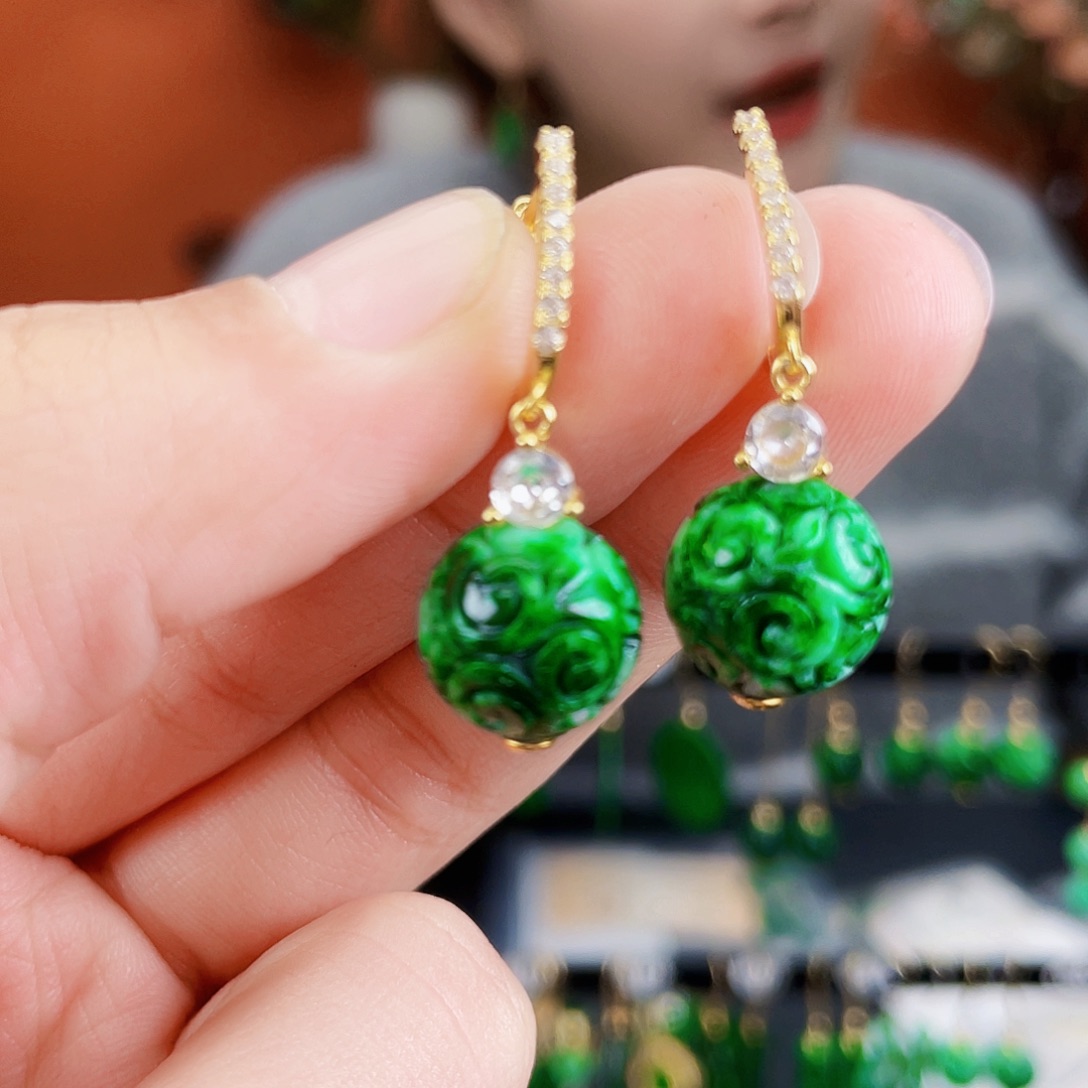 翡翠银S925镶嵌耳饰