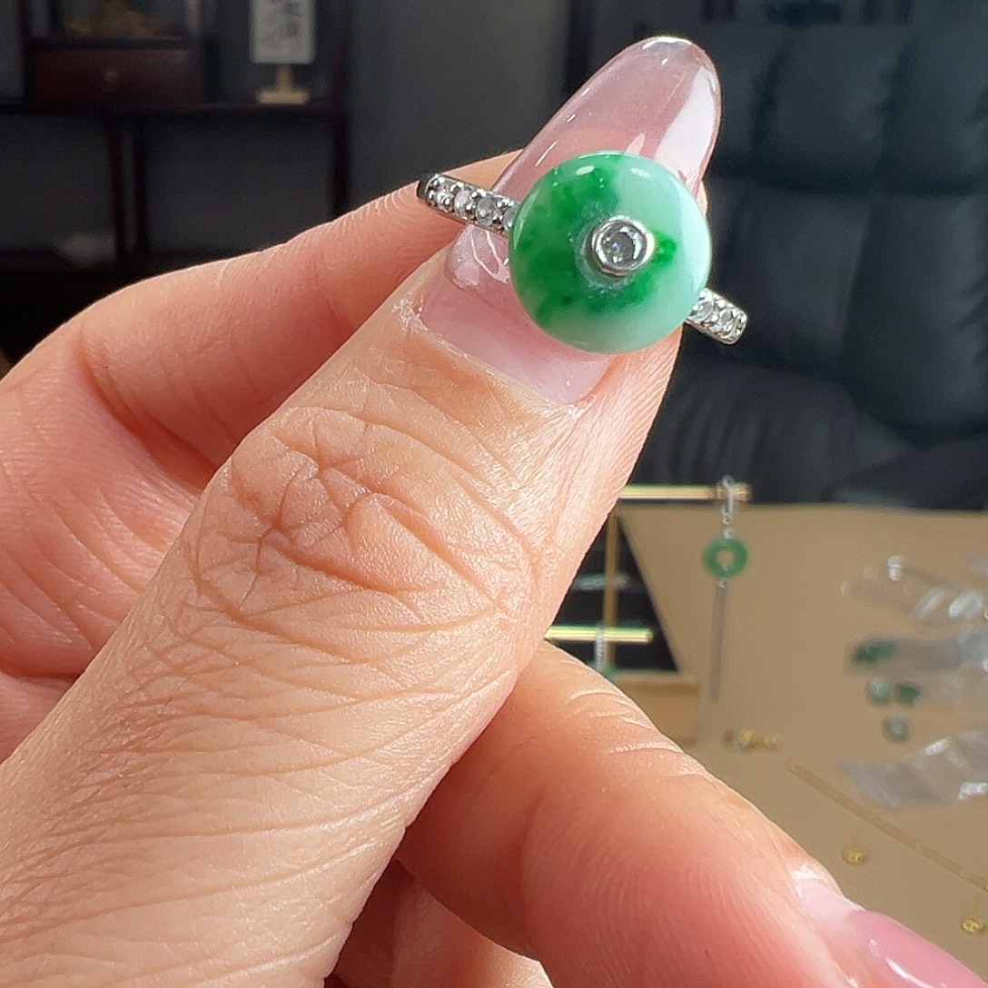 翡翠银S925镶嵌戒指戒指