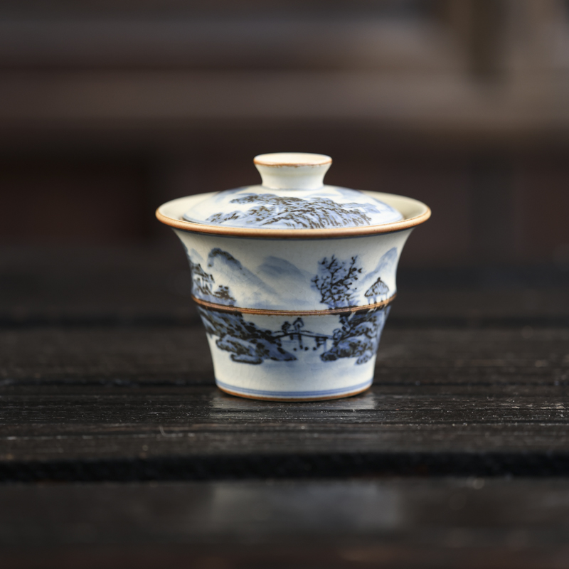 【小田甄陶】山水-朴云堂-竹节盖碗-满容140ml（朴碗0221）