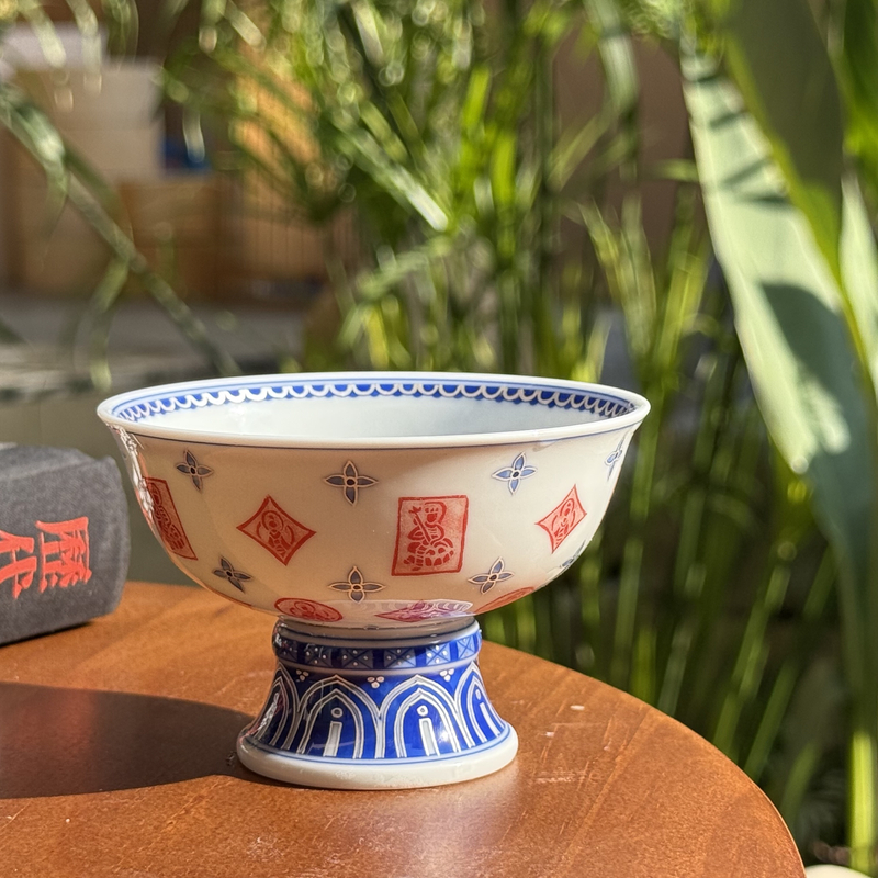 【詺兮清窑】非遗百匠 ·描银青花老花高足杯