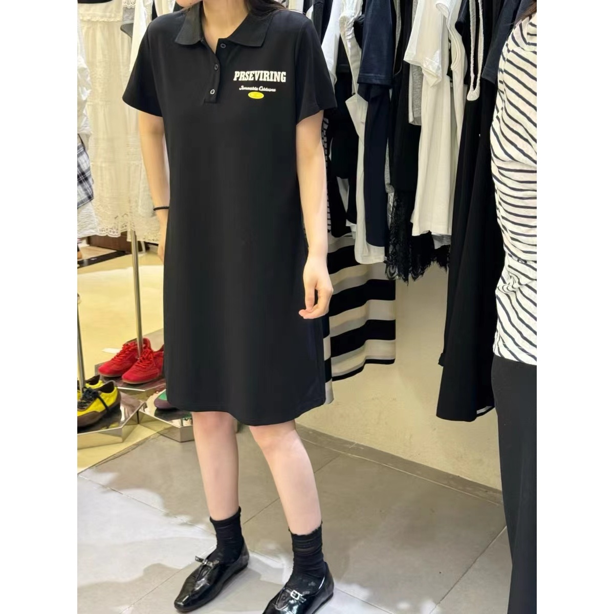 女夏季新款百搭时尚polo领连衣裙亲子B3339