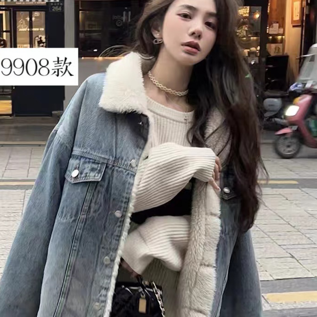 9908翻领渐变色韩系牛仔外套c2