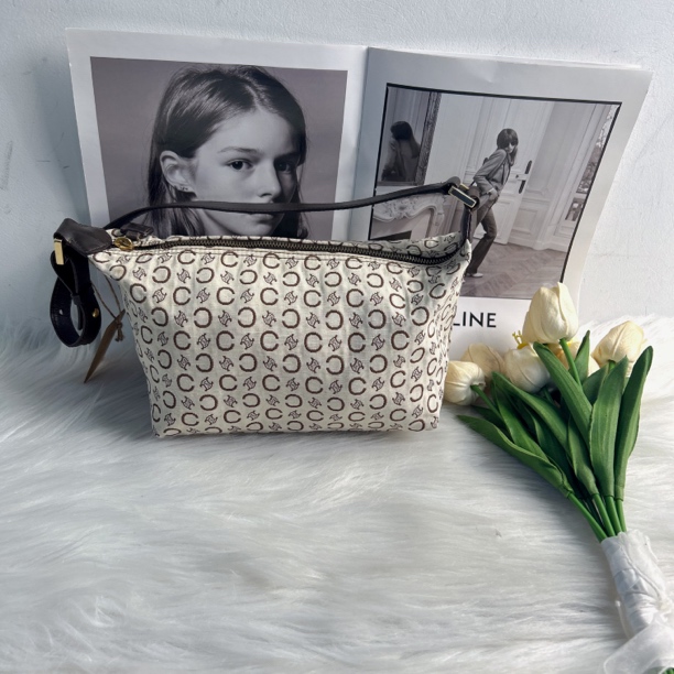 95新 Celine/思琳 思琳老花白帆布单肩包