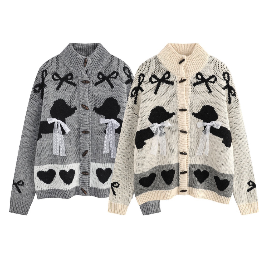 学院风牛角扣毛衣开衫女秋冬宽松韩版加厚慵懒感针织外套