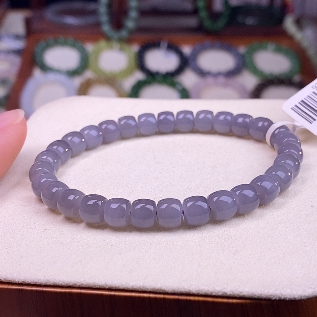 颈饰未镶嵌和田玉冰烟紫7mm直切手串