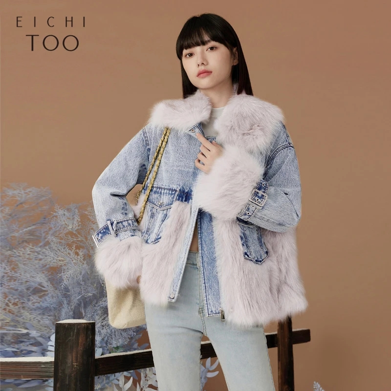 冬季新款毛毛拼接牛仔外套女时尚显瘦防风百搭保暖外衣潮