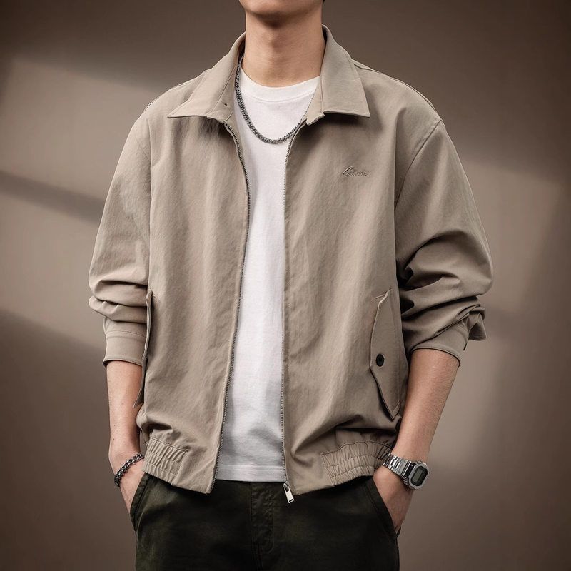 dnz-高端复古哈灵顿莱赛尔工装外套男春季新款潮牌翻领夹克
