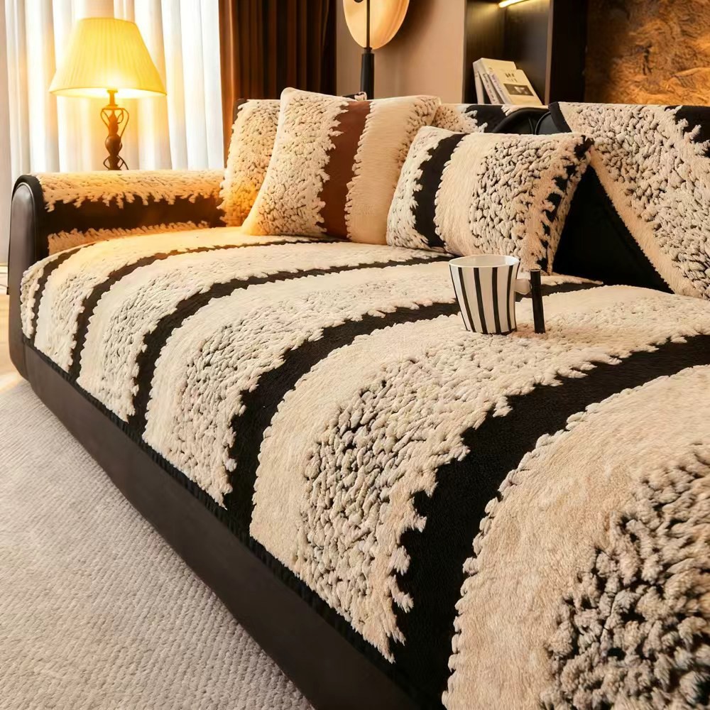 2025新款简约毛绒沙发垫防滑松弛感加厚坐垫秋冬网红沙发套罩盖布