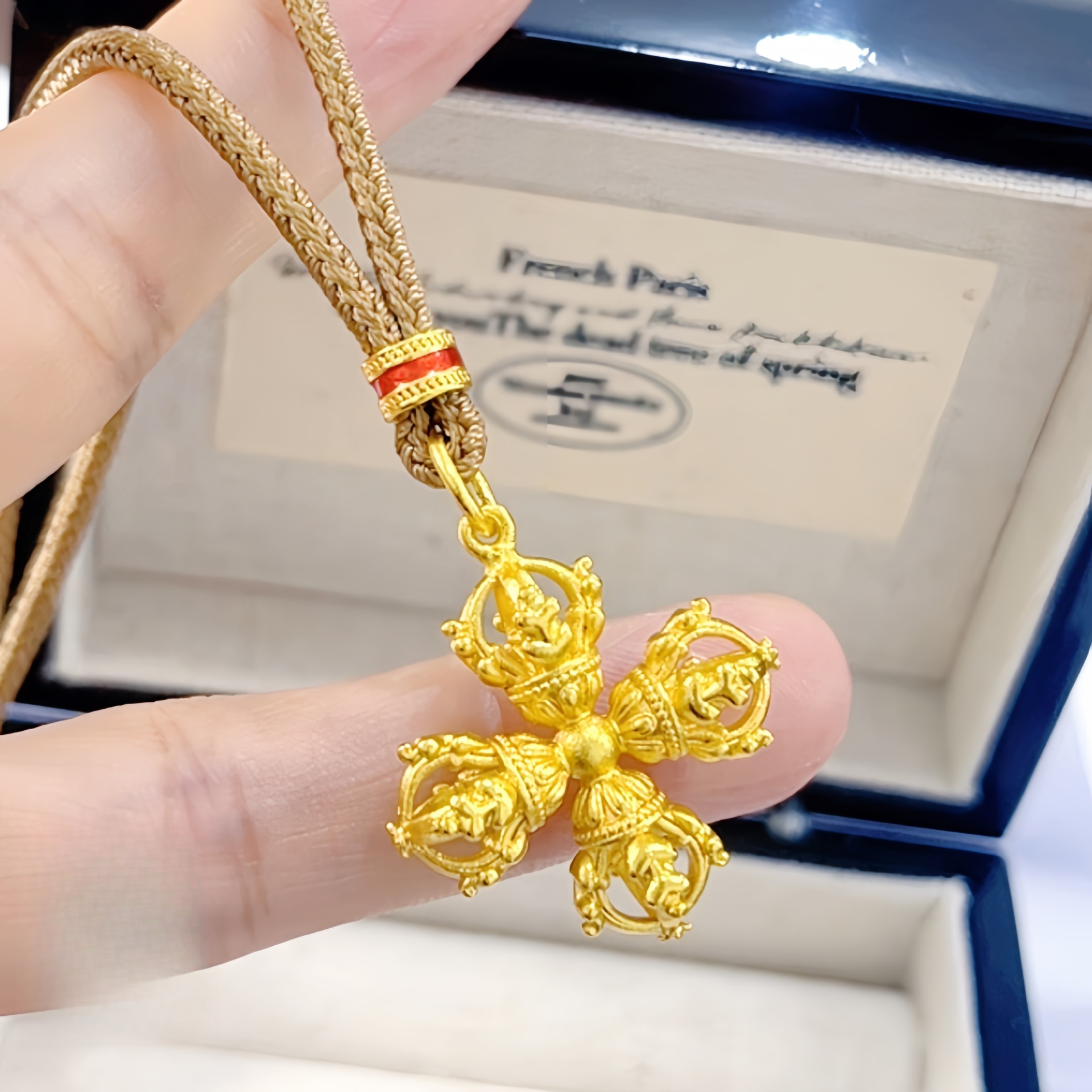 【矿金手工制作】古法金十字金刚杵吊坠女项链高
