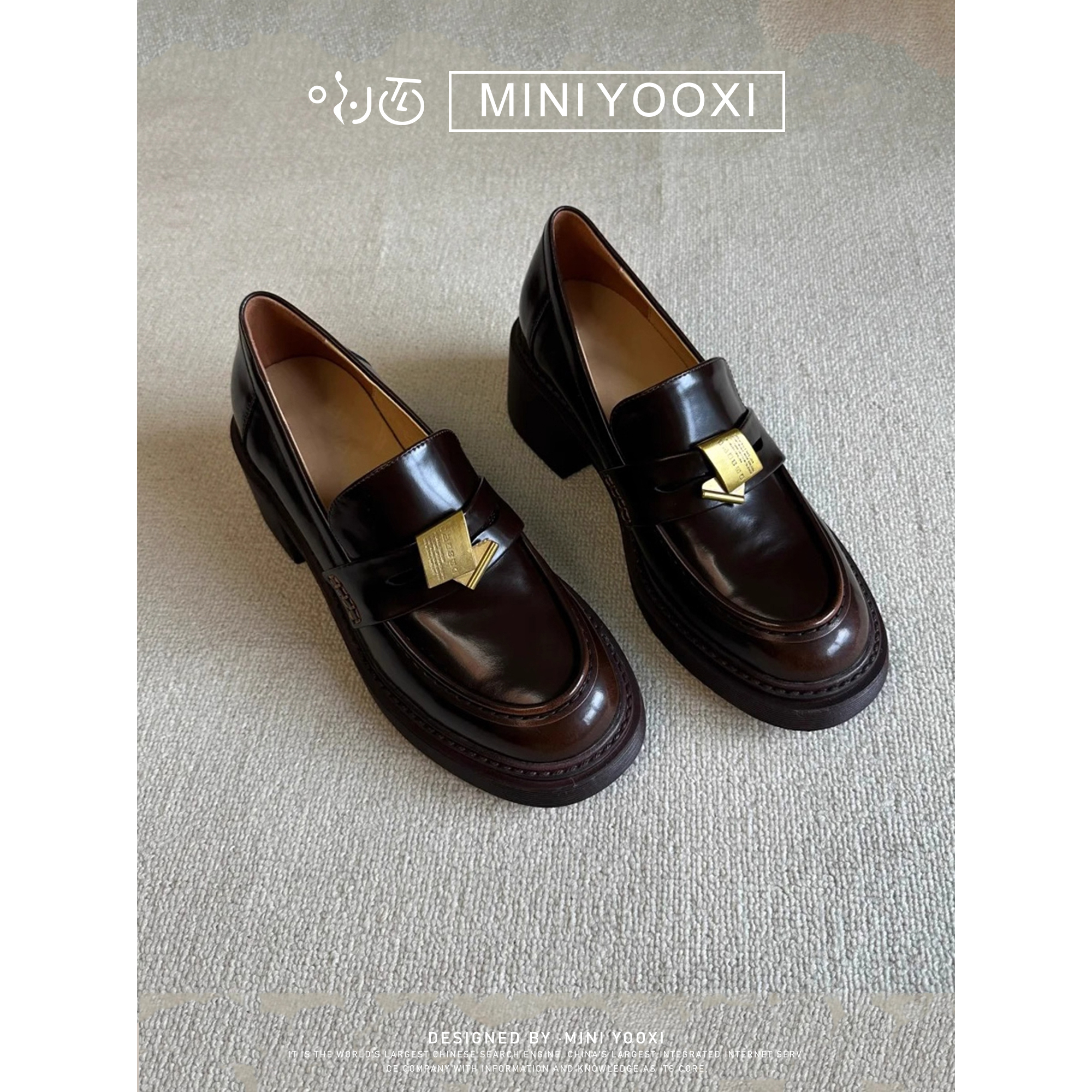 2025新款粗跟小皮鞋金属扣高跟乐福鞋通勤单鞋女22156-1