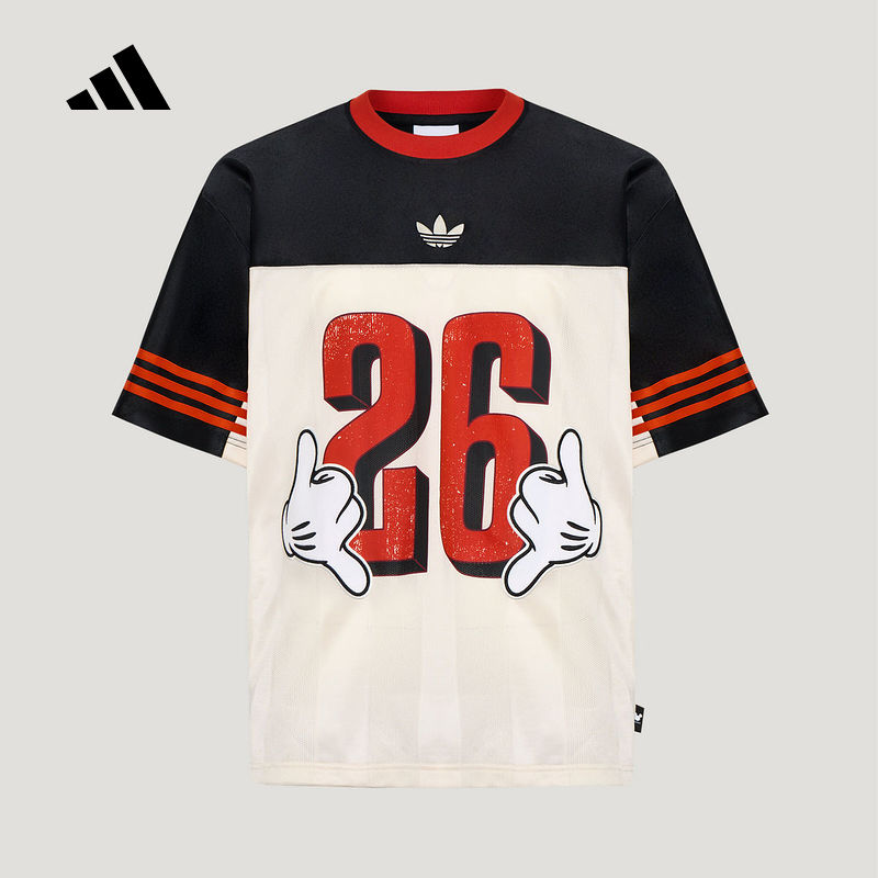 adidas/阿迪达斯迪士尼联名款米奇足球衫男女运动短袖T恤 KU3104