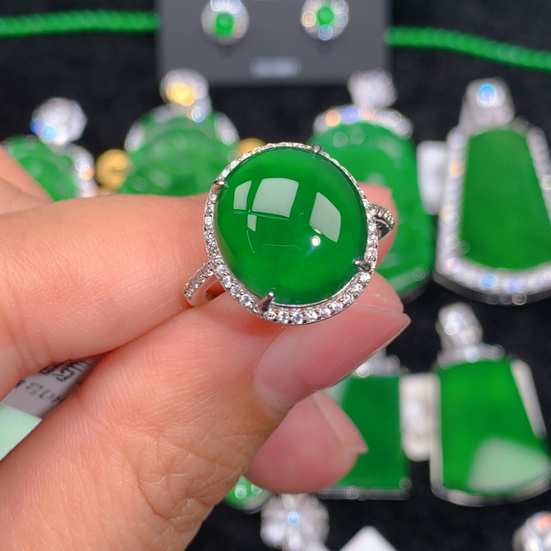 翡翠戒指银S925镶嵌翡翠