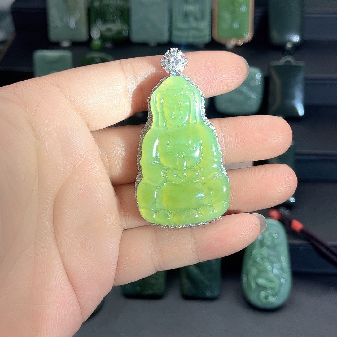 和田玉银S925镶嵌吊坠(不含链)