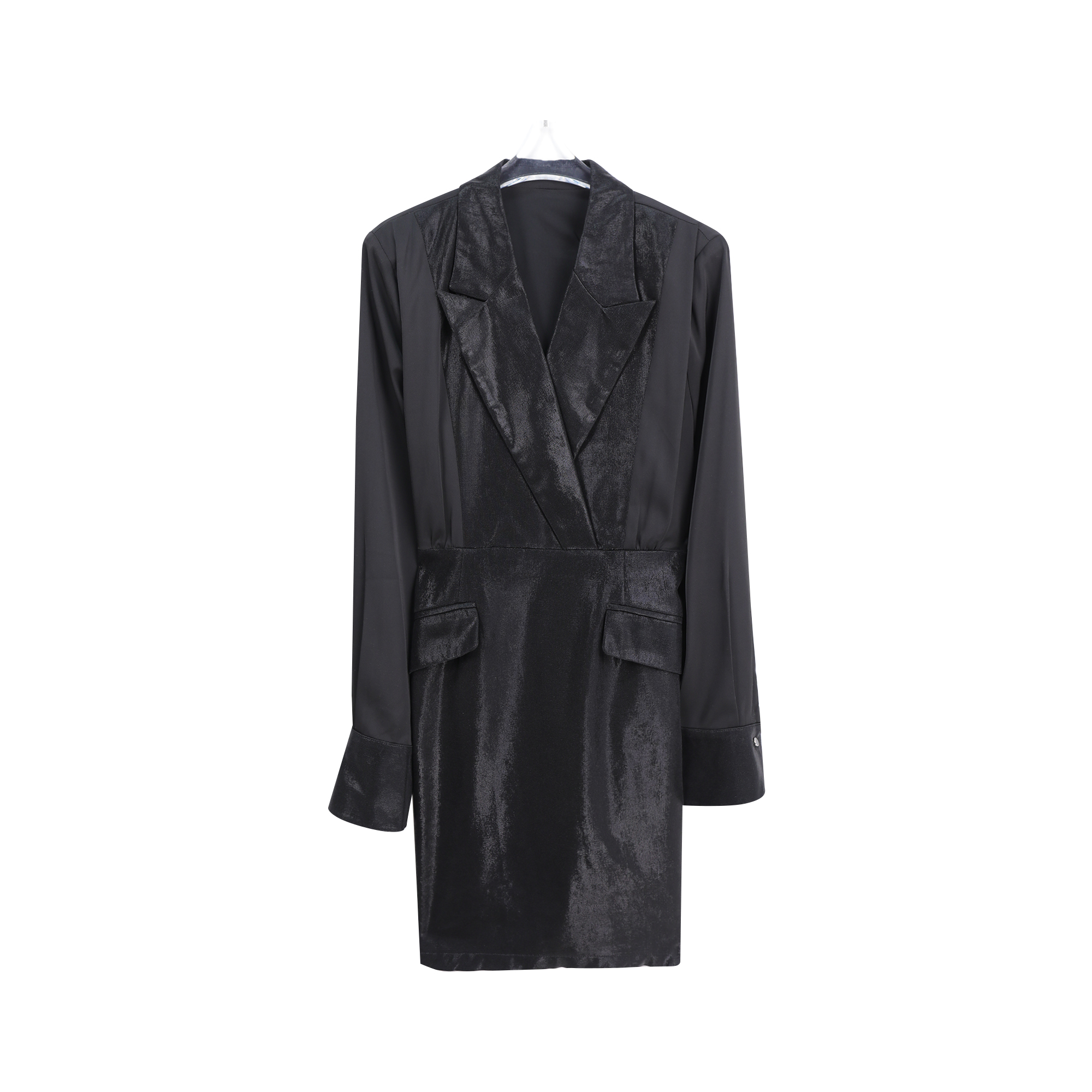 赫本风高级感缎面气质试时尚拼接轻奢连衣裙C63019