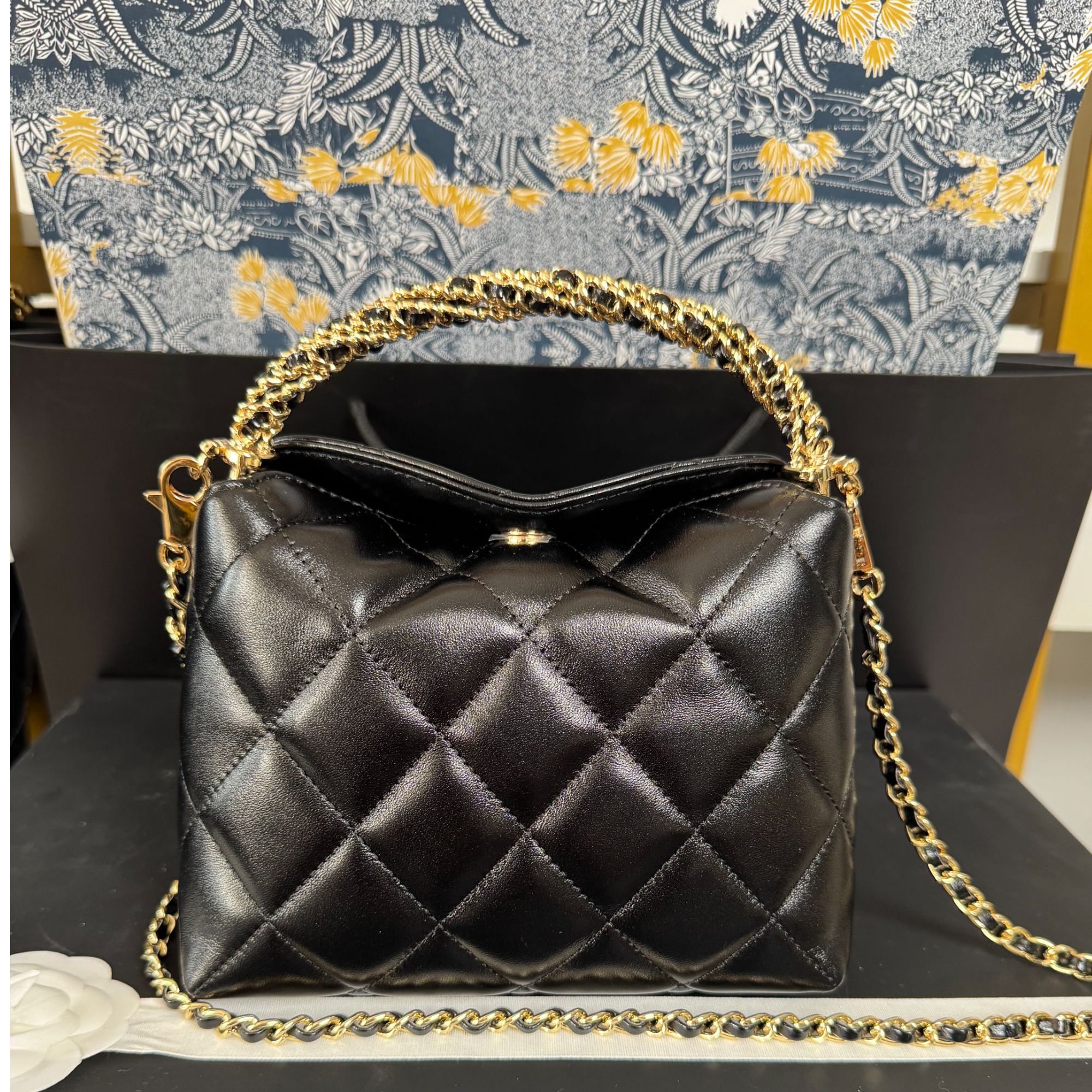CH饭盒包新款经典斜挎链条斜挎包荔枝羊皮