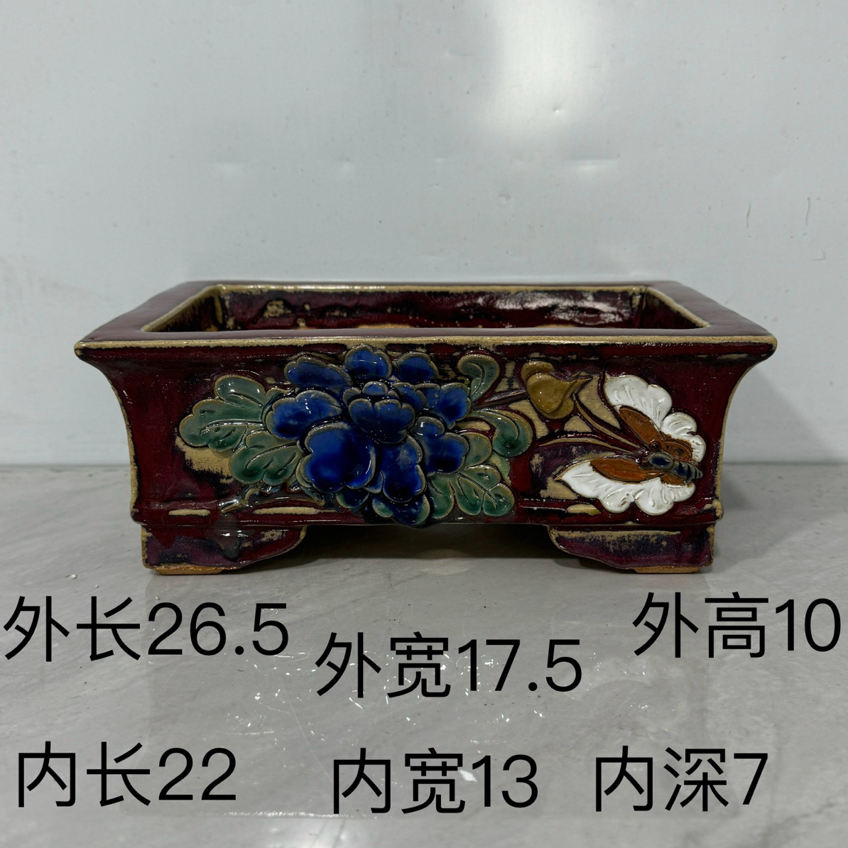 仿古盆。全手工制作小长方红色