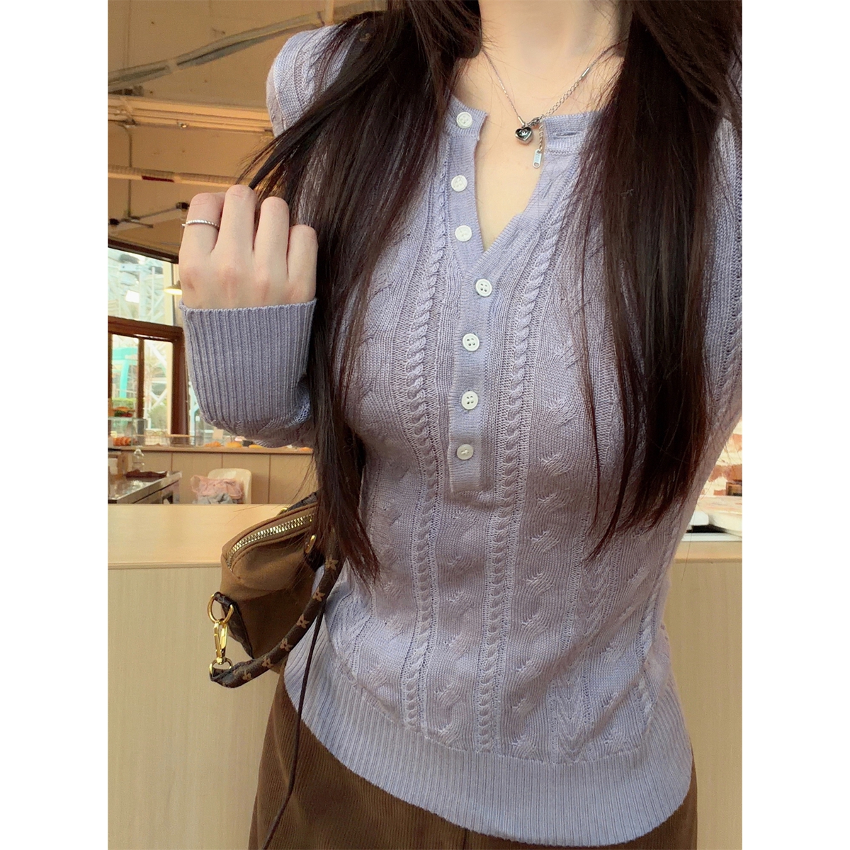 秋冬韩版纯欲半开领气质修身显瘦安迪绒针织打底衫上衣