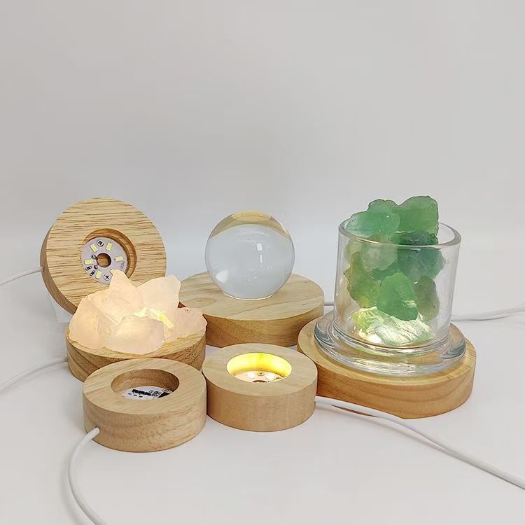 晶洞石圆形发光摆件底座网红创意