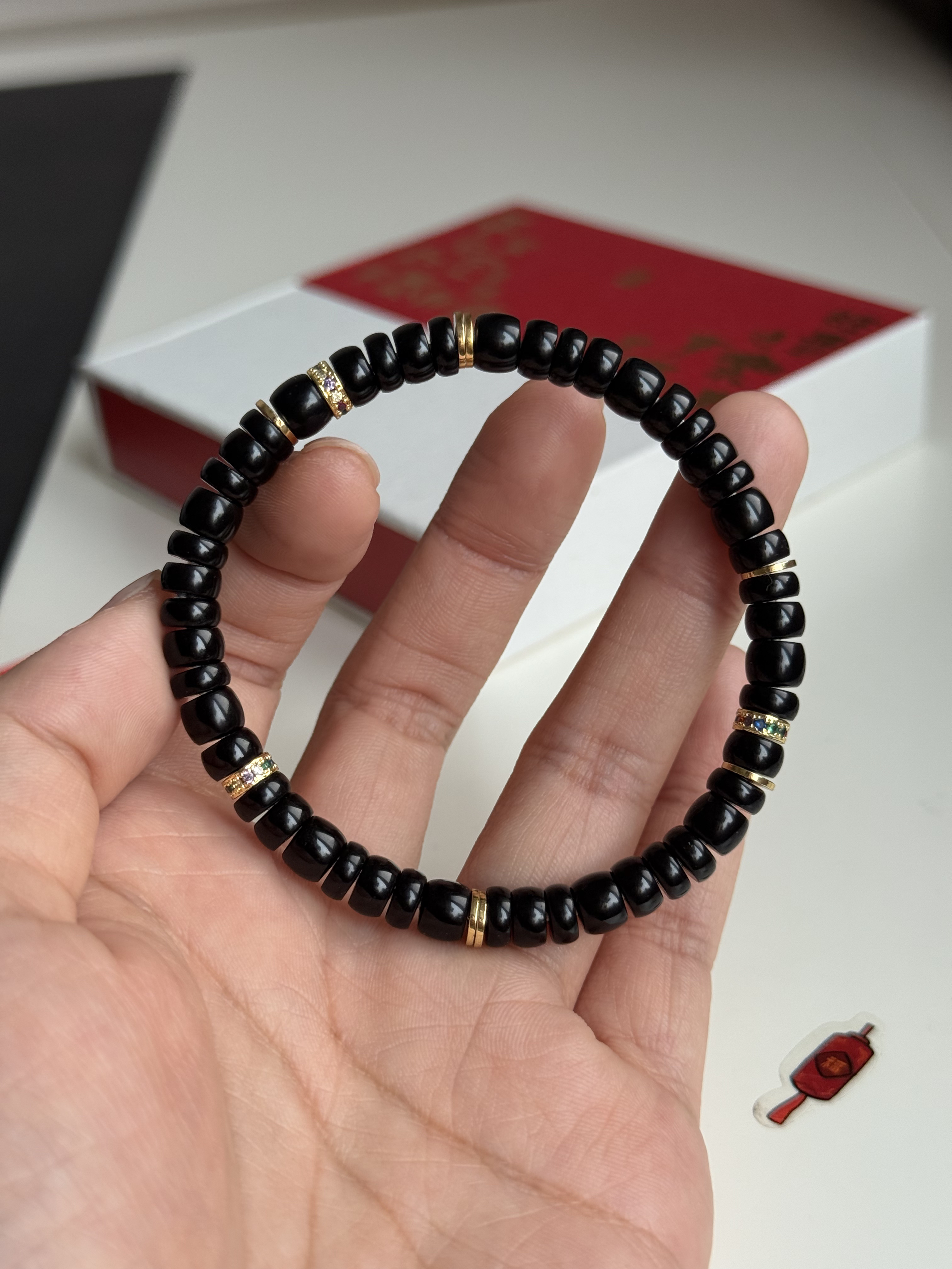 天然黑玛瑙药片手串6mm 男款适合手围15-19cm