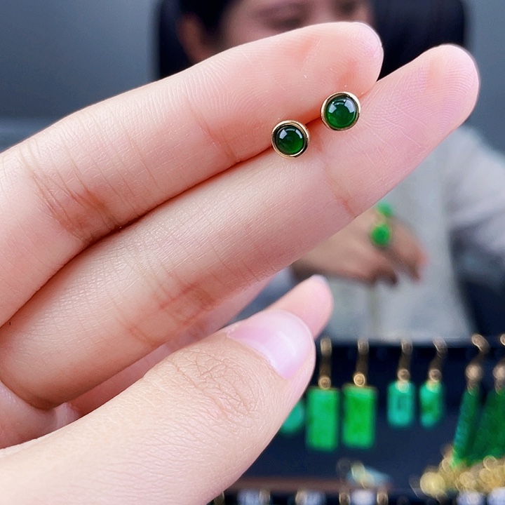 翡翠耳饰银S925镶嵌饰品