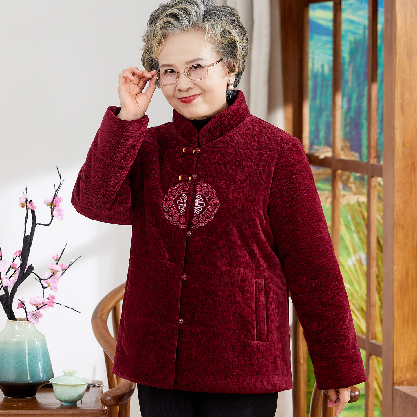 老年人冬装女唐装棉服外套婆婆妈妈冬季加厚喜庆国风棉袄奶奶棉衣