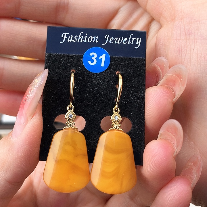 蜜蜡耳饰银S925镶嵌耳饰