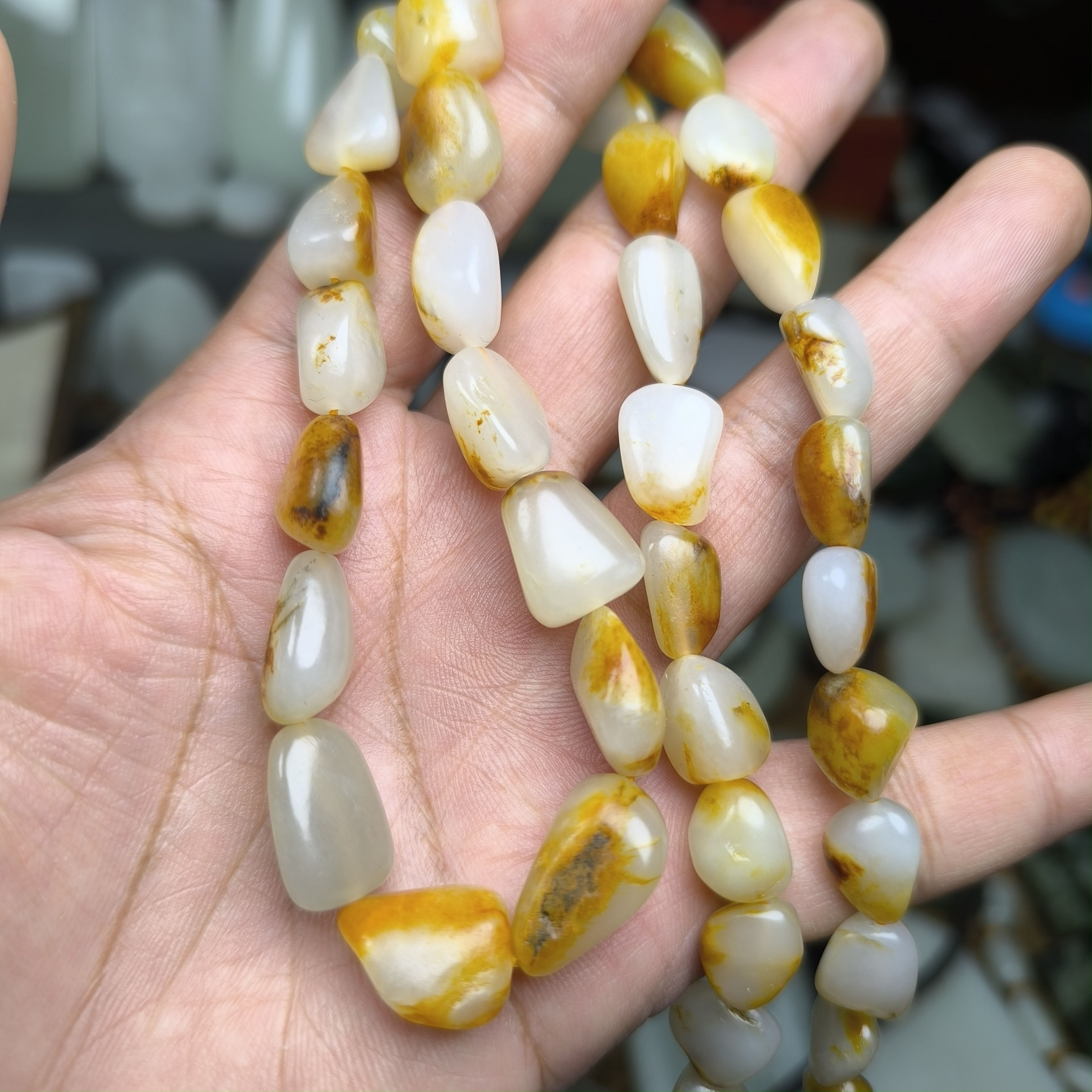 新疆和田玉籽料原石枣红皮芦黄皮项链