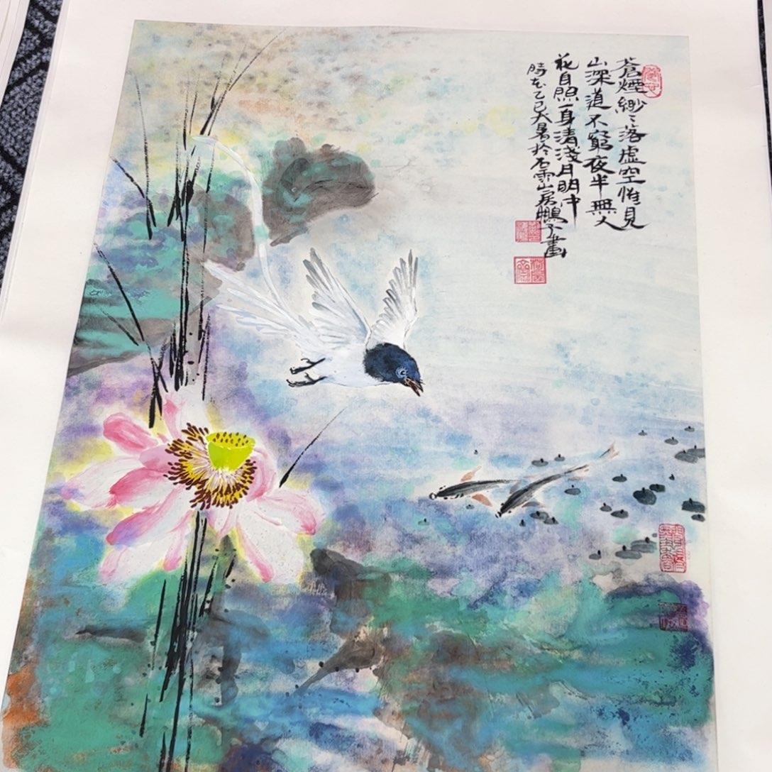 国画四尺三开花鸟