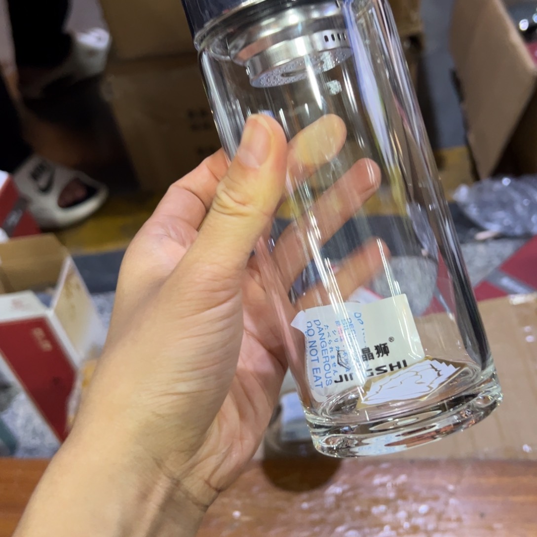 晶单层烫手玻璃杯380提环蓝色玻璃杯➕被套