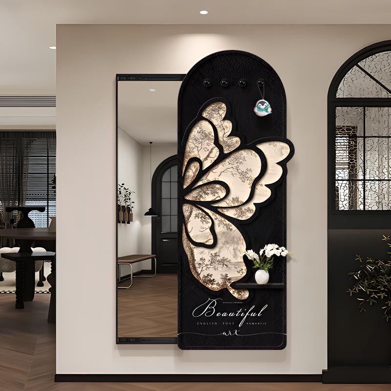 中古风玄关全身镜装饰画卧室暗藏式推拉穿衣镜可关闭的镜子挂画