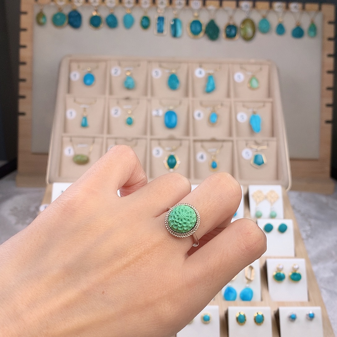 绿松石银S925镶嵌戒指