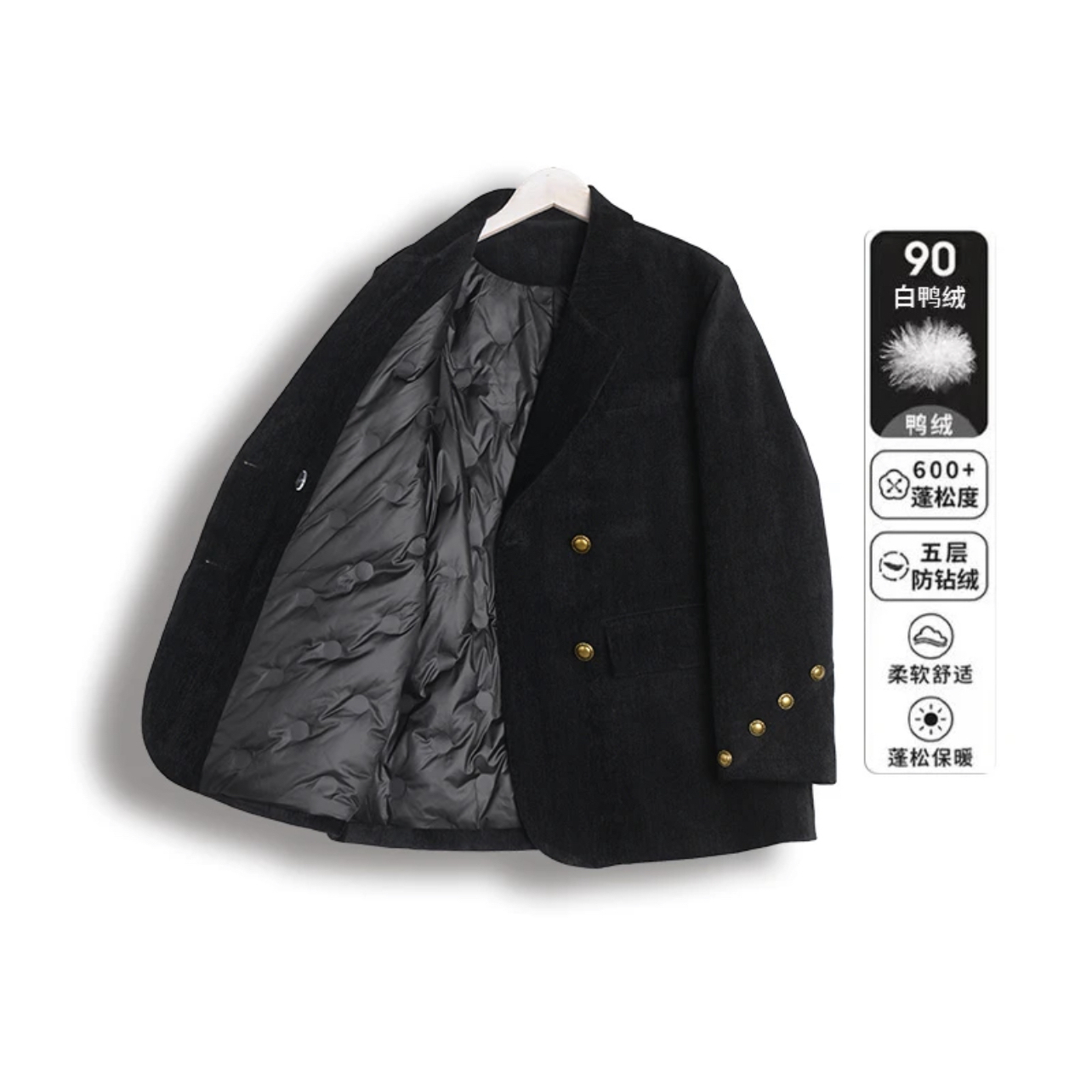 90白鸭绒羽绒服西装外套复古韩版雪尼尔冬季保暖