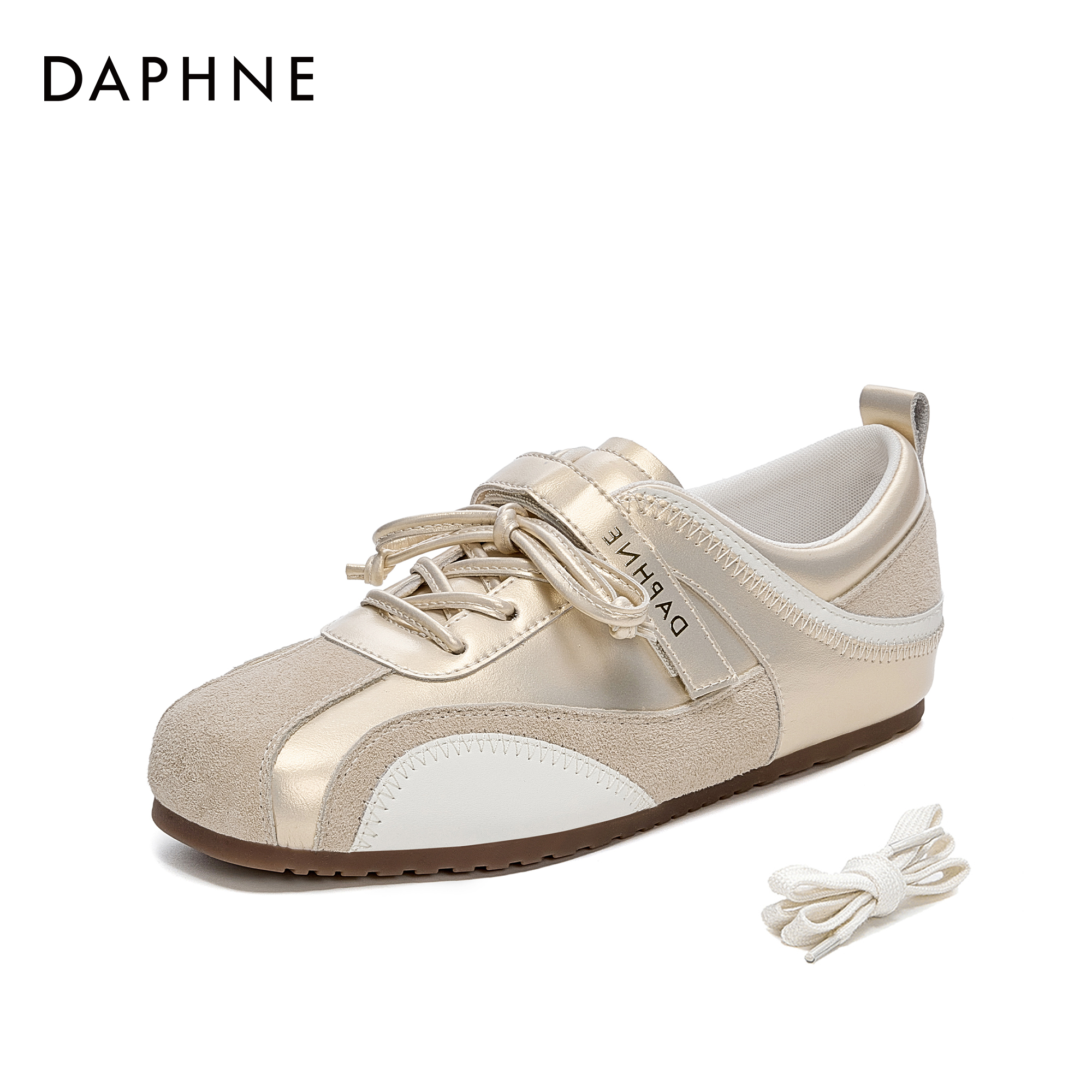 达芙妮新款系带秋季魔术贴单鞋时尚百搭休闲舒适软底休闲德训鞋