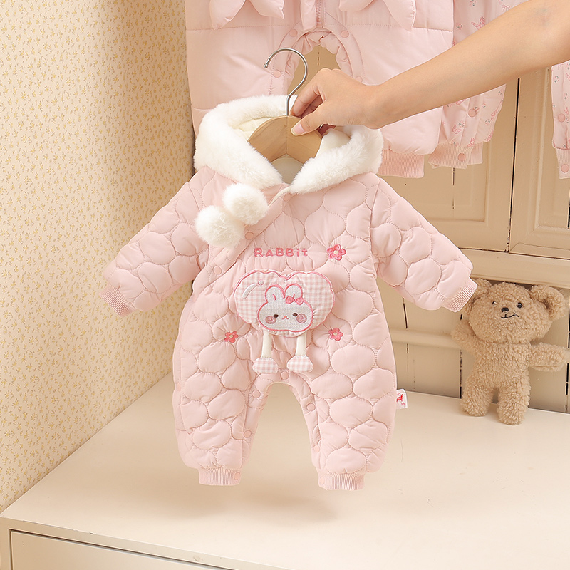 卡通女冬季公主风通用哈衣爬服秋冬女童宝宝加绒