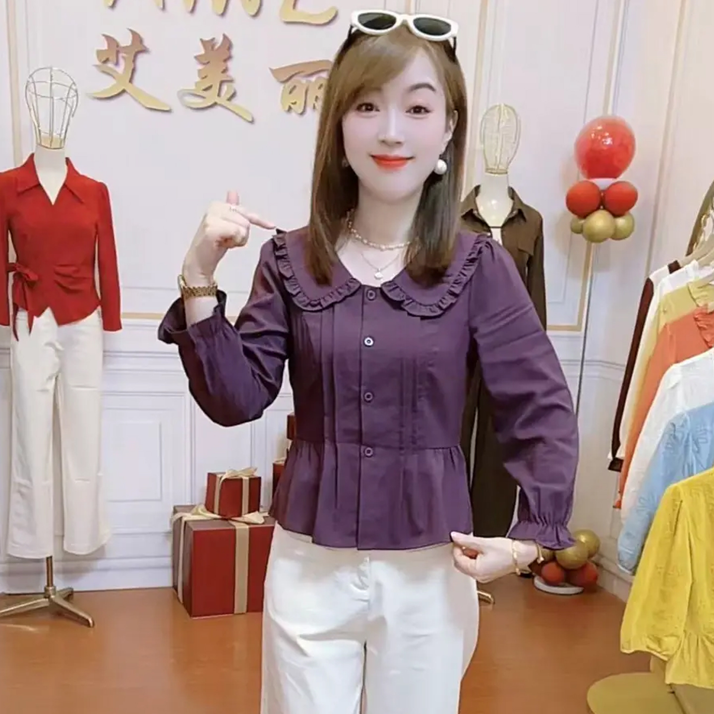 长袖衬衫女2025秋季新款小个子显瘦百搭设计感翻领花边袖短款上衣