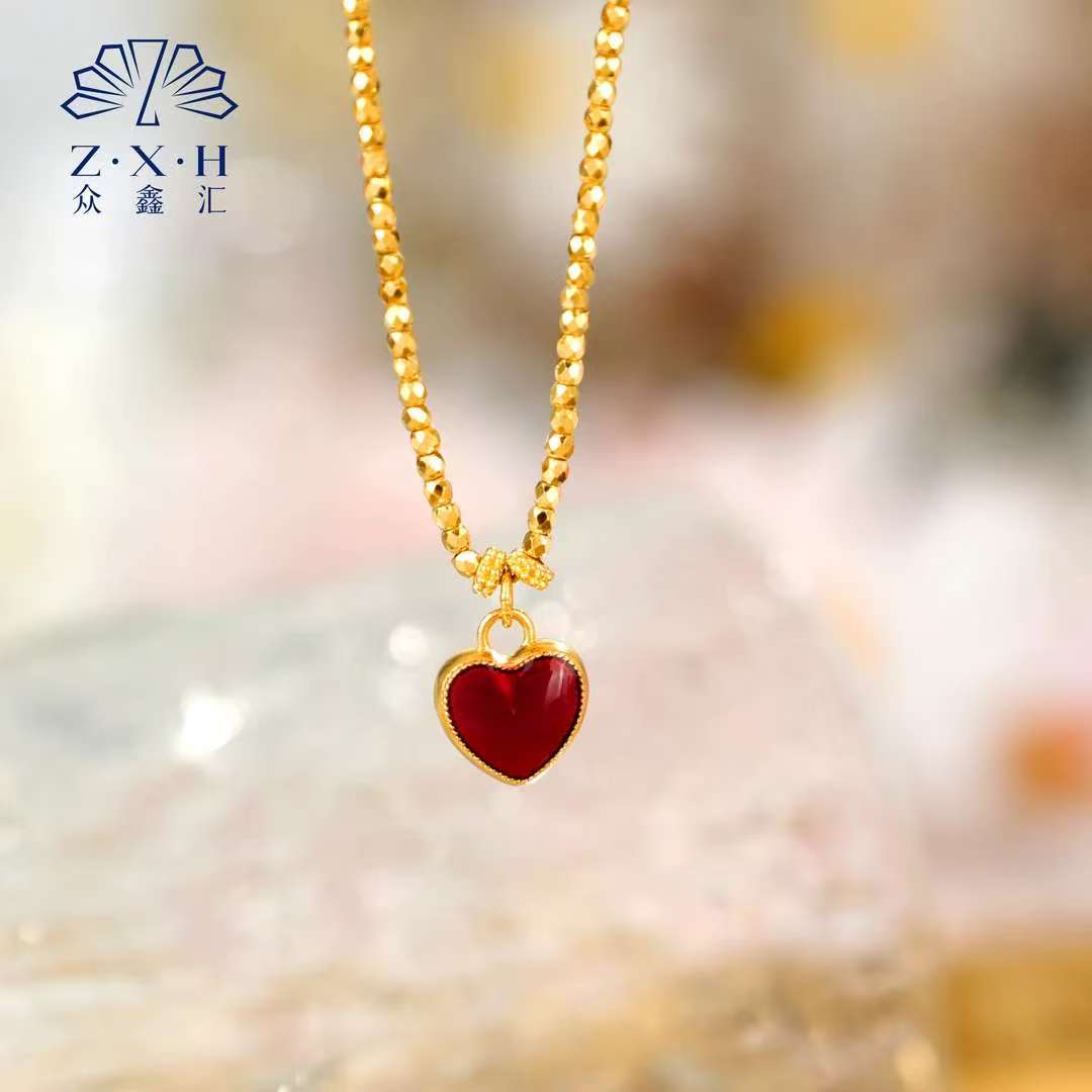 {众鑫汇}足金999 古法工艺 多规格爱心项链 