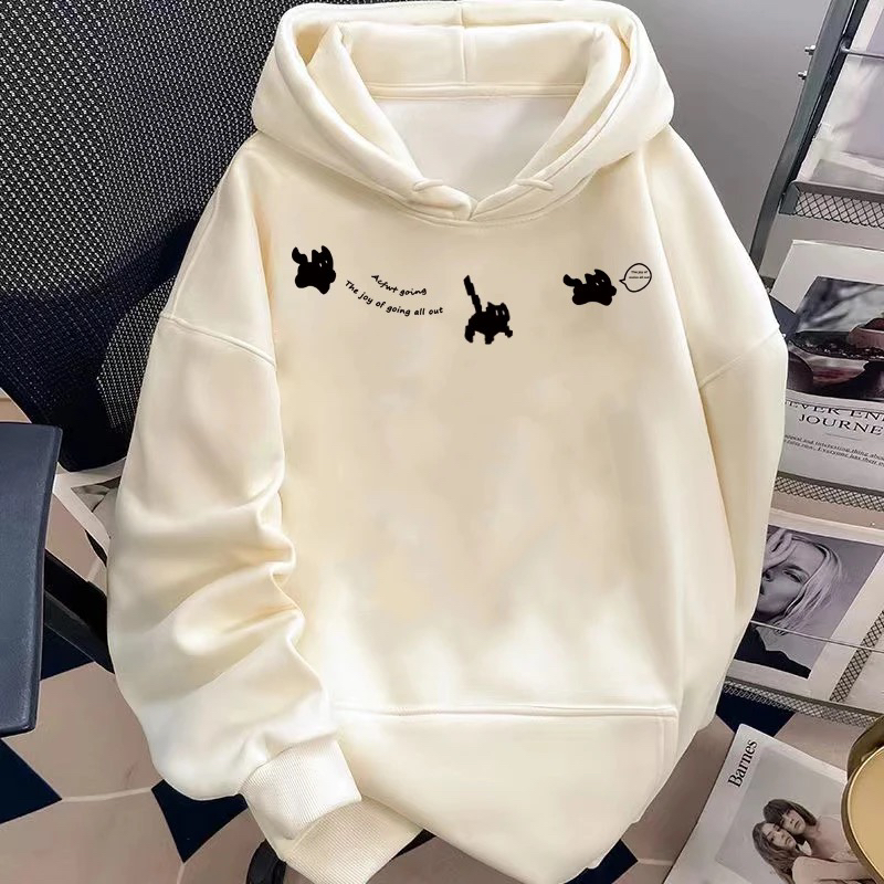 美式复古猫咪印花连帽卫衣秋冬季宽松百搭情侣装潮流休闲上衣加厚