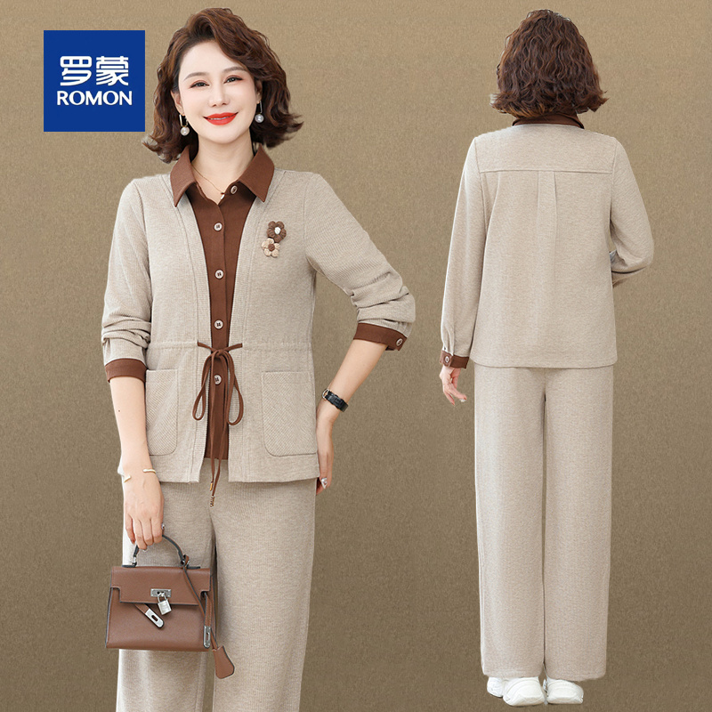 罗蒙名牌中年妈妈秋装运动套装中老年女休闲外套阔太太春秋两件套