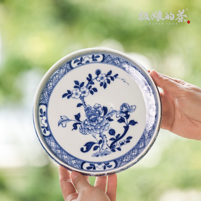 景德镇青花陶瓷小酌斋牡丹纹壶承干泡台手绘家用功夫茶具170mm