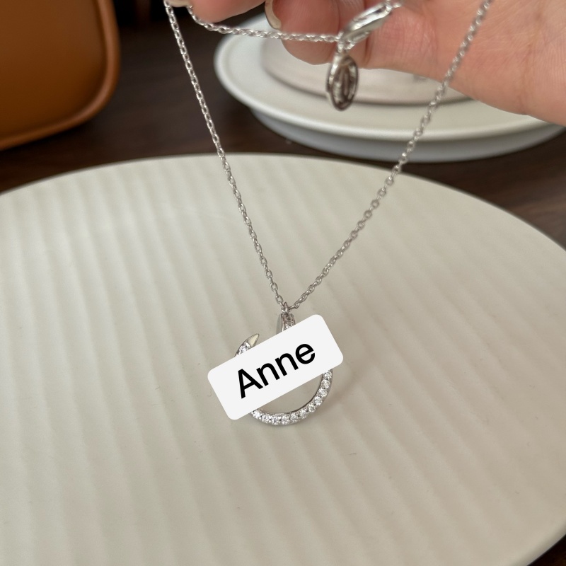 铜合金项链 银色弯钩钉子镶锆高级感项链【X740】