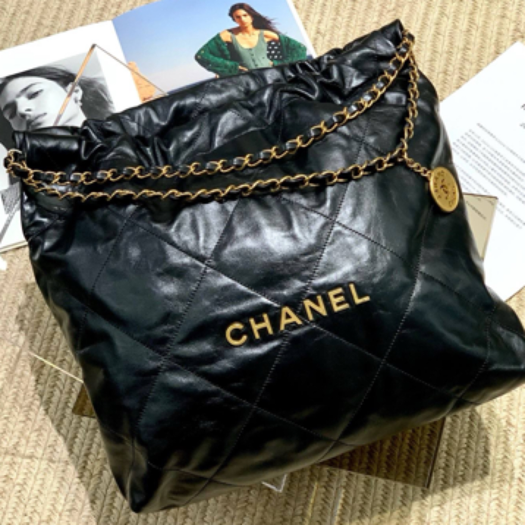 99新 Chanel/香奈儿 Chanel 香奈儿 24C 黑金牛皮22bag 中号 